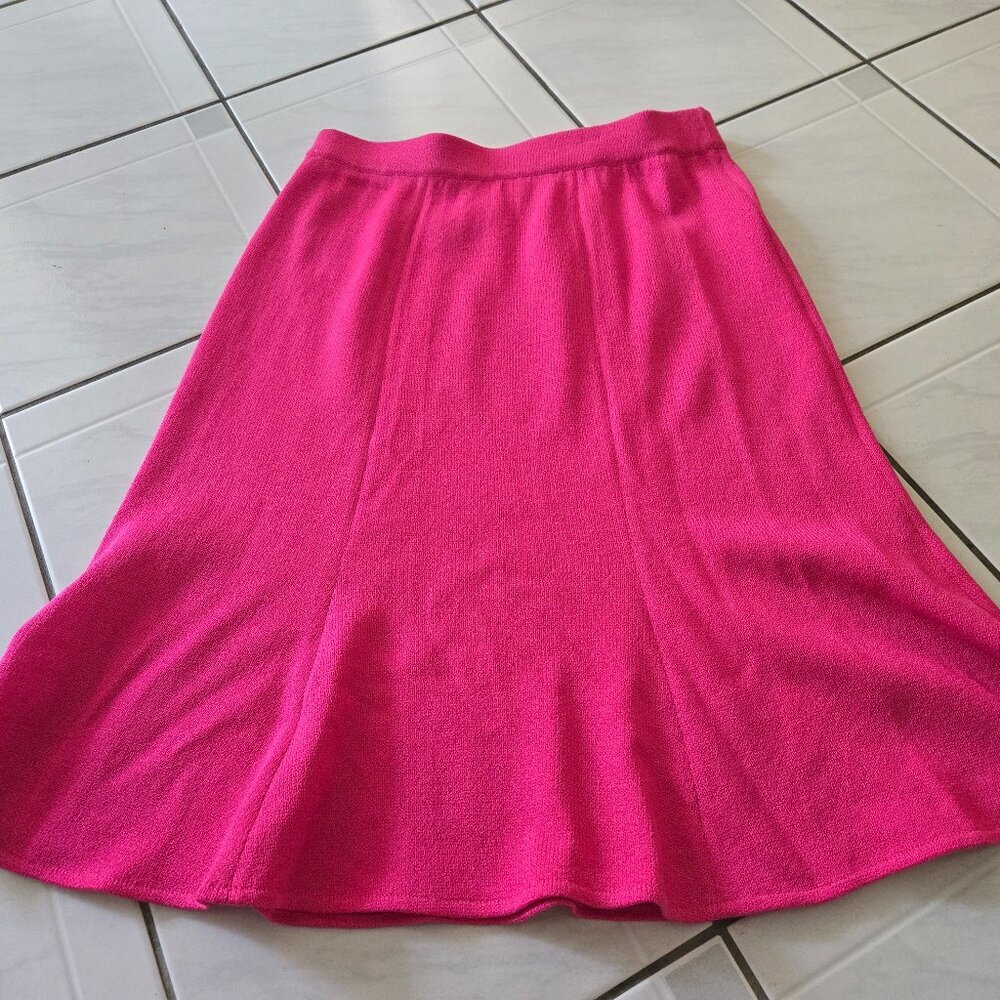 St John Collection Santana Knit Flared Skirt Pink 4